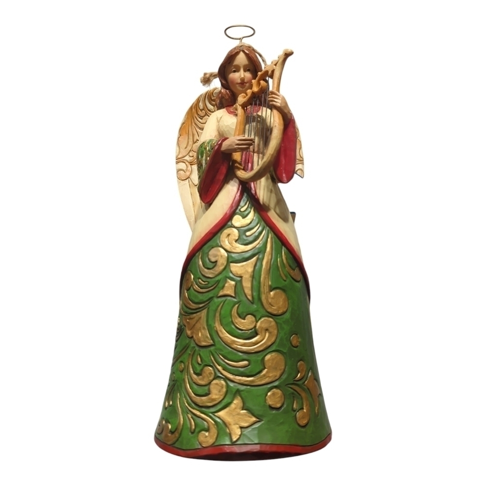 Jim Shore Heartwood Creek 2013 "Holiday Harmony" Green/Ivory Angel Holding Harp